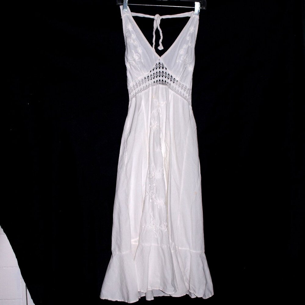 Butterfly Collection Embroidered 100% Cotton Long White Dress Size XL
